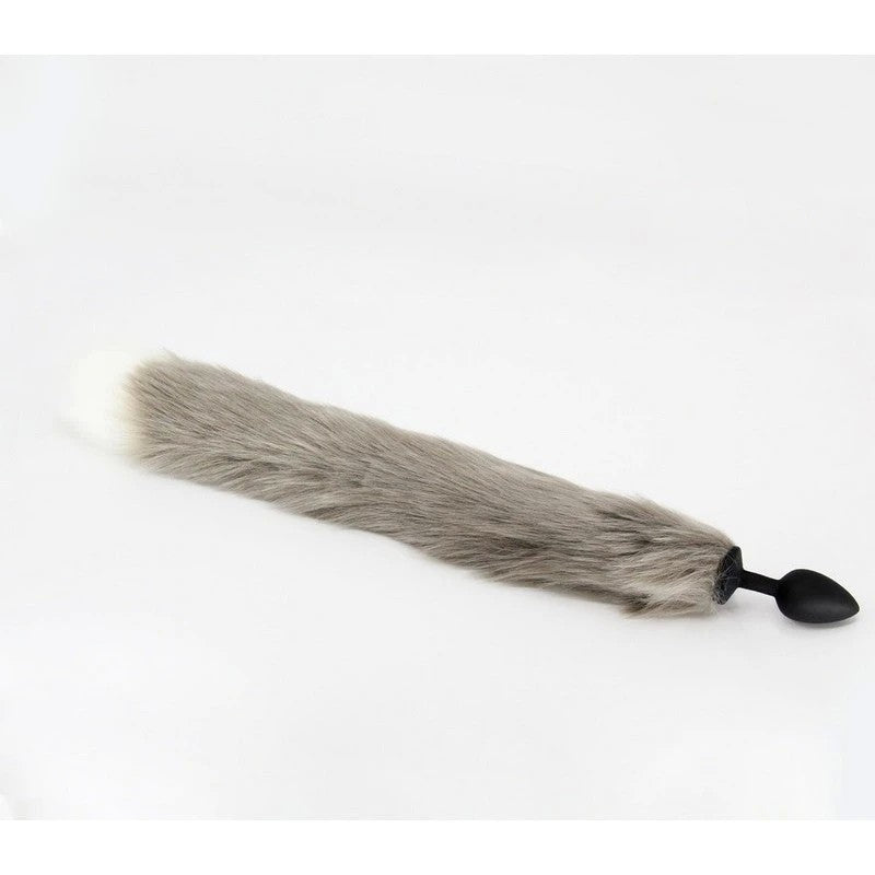 Love In Leather Fox Tail Silicone Butt Plug Medium Grey White Butt Plugs