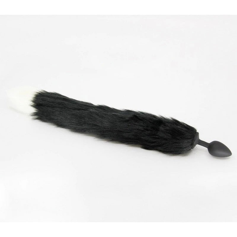 Love In Leather Fox Tail Silicone Butt Plug Medium Black White Butt Plugs