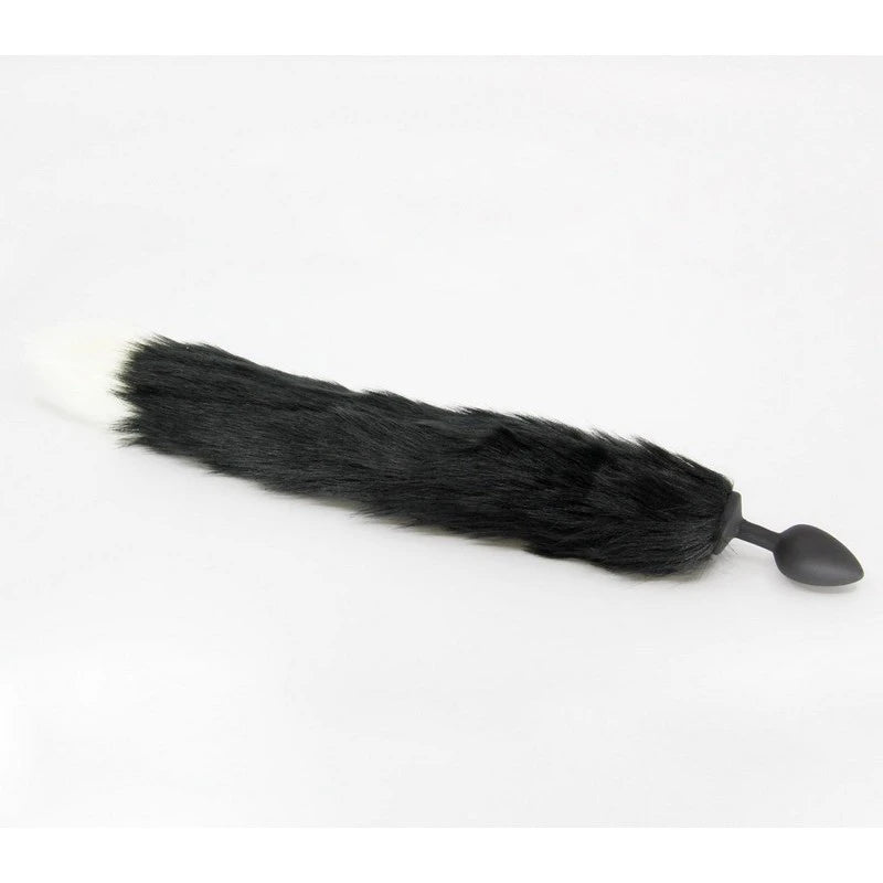 Love In Leather Fox Tail Silicone Butt Plug Medium Black White Butt Plugs