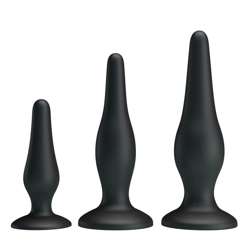 Party Up JERRY 3 Sizes Silicone Butt Plug Set Black Butt Plugs