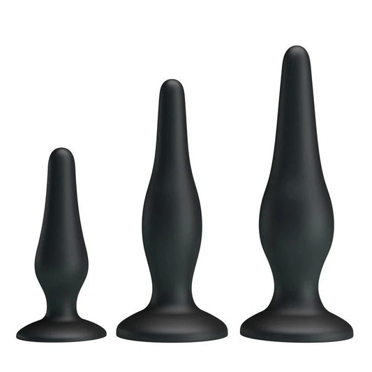 Party Up JERRY 3 Sizes Silicone Butt Plug Set Black Butt Plugs