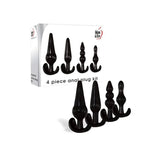 Adam & Eve 4 Piece Anal Plugs Kit Black Black Butt Plugs