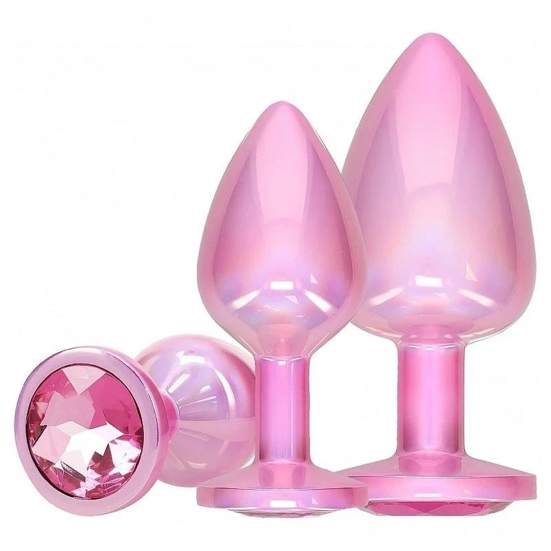 OUCH! Paris Collection Metallic Butt Plugs with Gem Bases Pink Butt Plugs