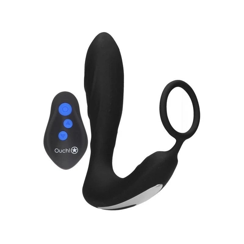 OUCH! E-stim & Vibrating Butt Plug With Cock Ring Black Butt Plugs