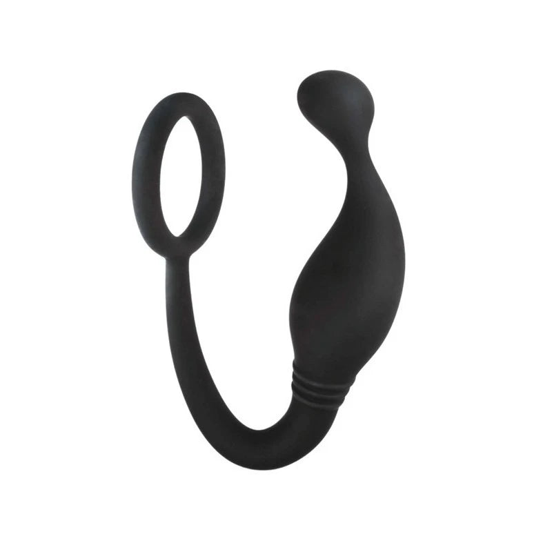 Excellent Power Prostate Plug with Love Ring Black Prostate Toys