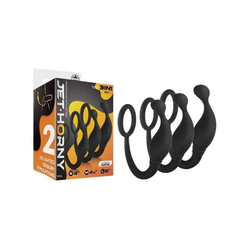 Excellent Power 3 Piece Prostate Plug with Love Ring Prostate Toys