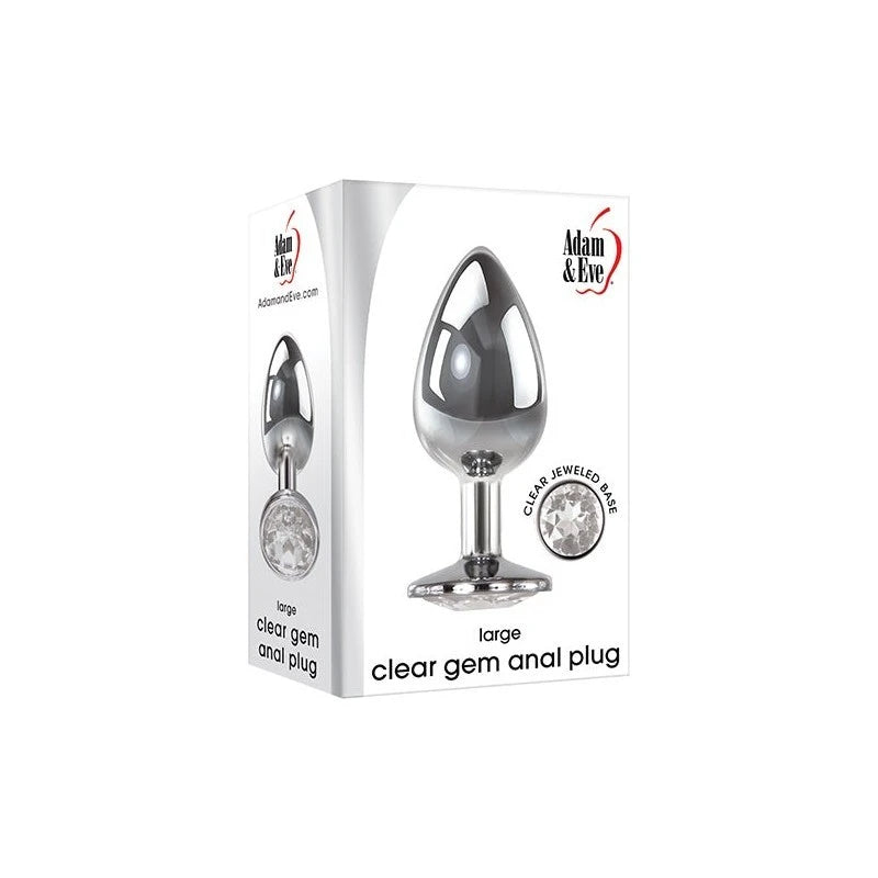 Adam & Eve Clear Gem Base Metal Anal Plug Medium Chrome Butt Plugs