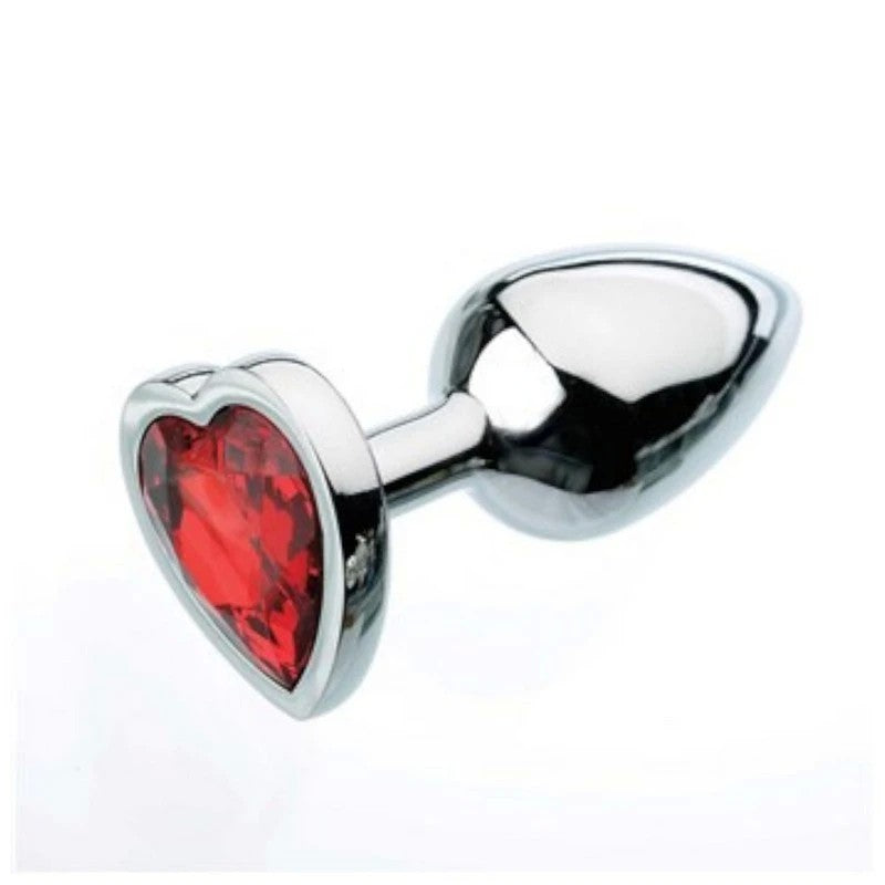 Adam & Eve Metallic Butt Plug with Red Heart Gem Base Chrome Butt Plugs