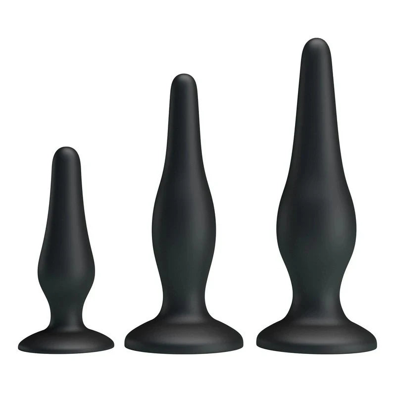 Pretty Love Beginners Mini Silicone Anal Plug Kit Black Butt Plugs