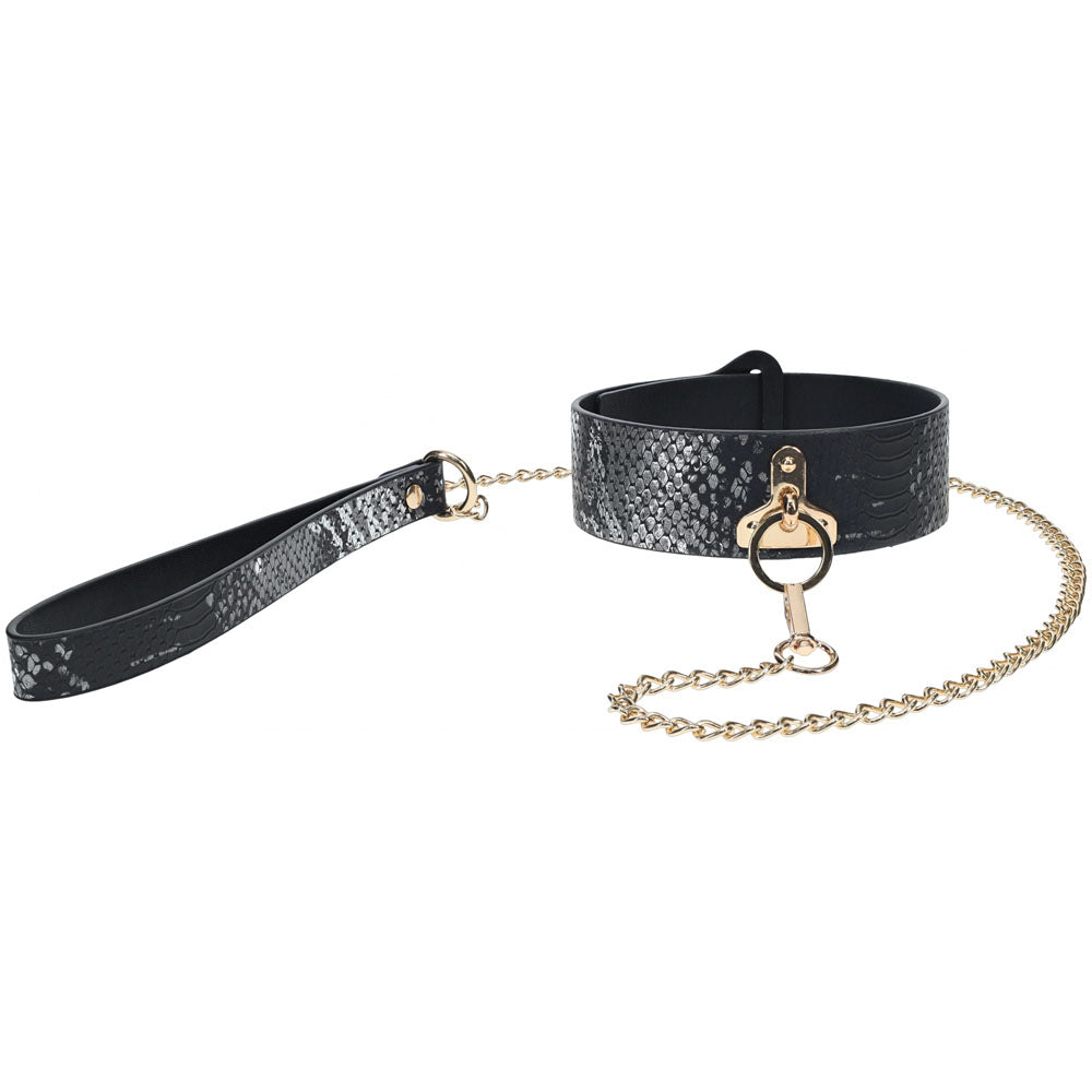 Premium Leather BDSM Collar & Leash - Iridescent Hardware Bondage Kits