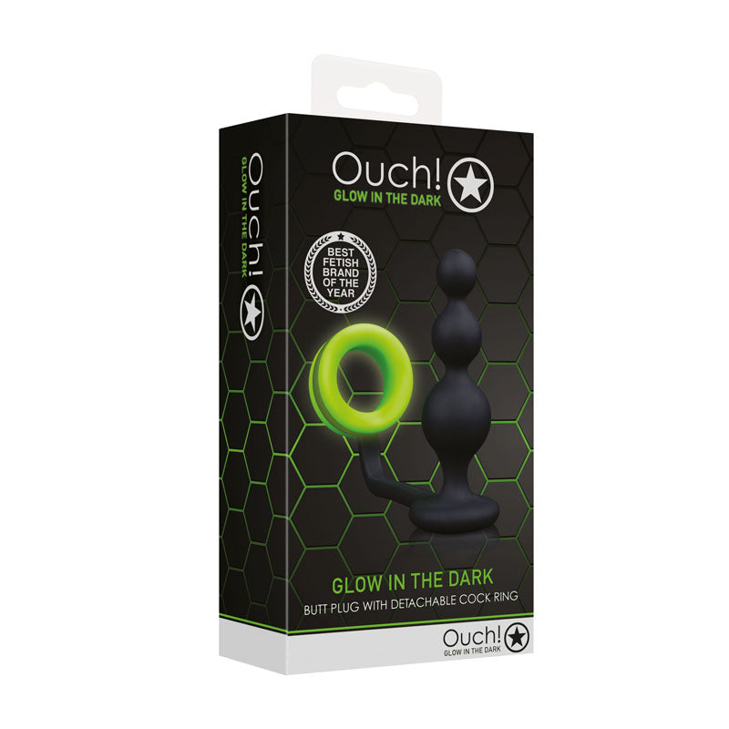 Ouch! Luminous Delight - Glow-in-Dark Beads Butt Plug with Cock Ring Anal Beads and Balls