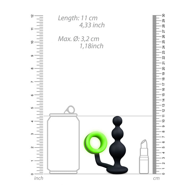 Ouch! Luminous Delight - Glow-in-Dark Beads Butt Plug with Cock Ring Anal Beads and Balls
