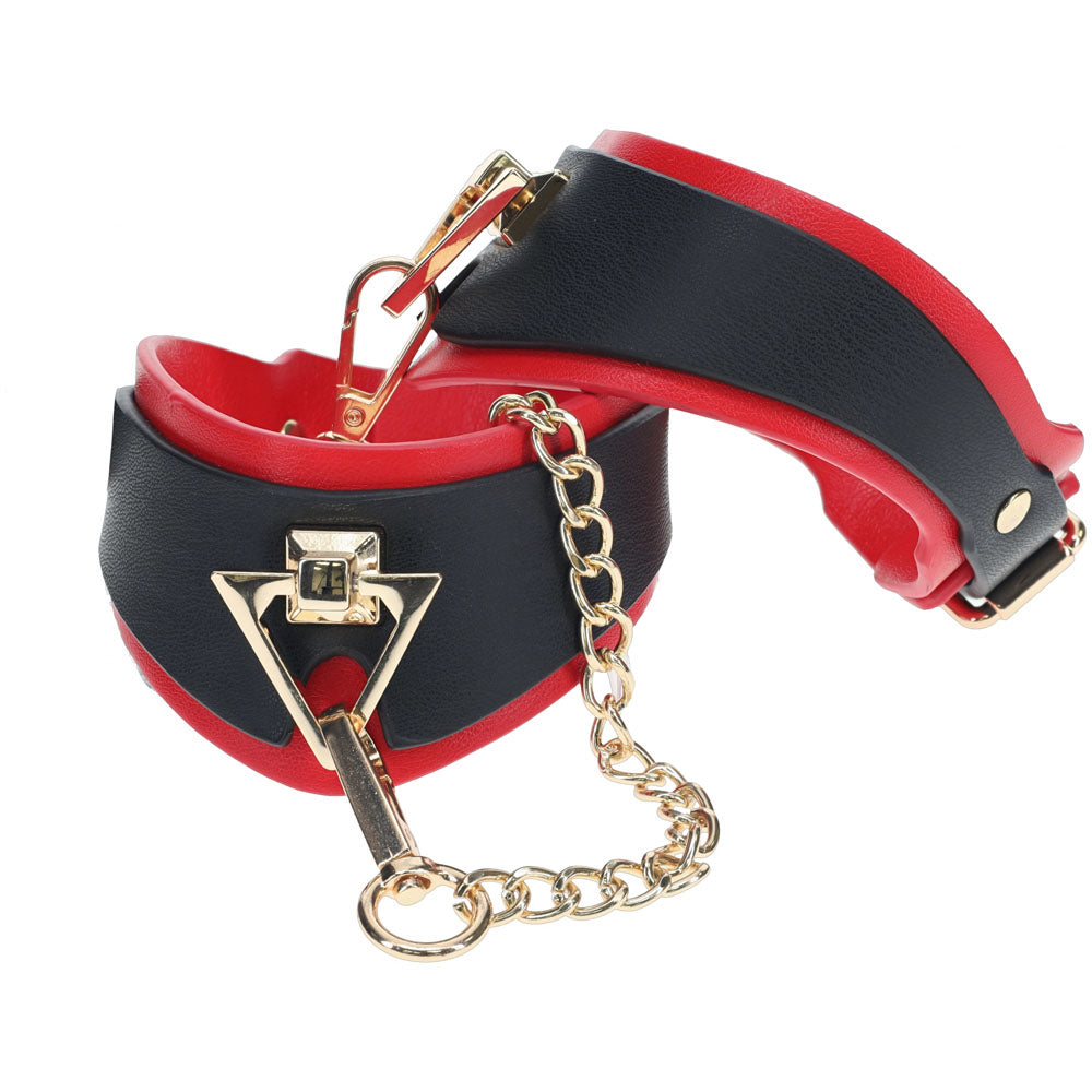 OUCH! MILAN Adjustable Leather Leg Cuffs - Iridescent Hardware Cuffs and Restraints