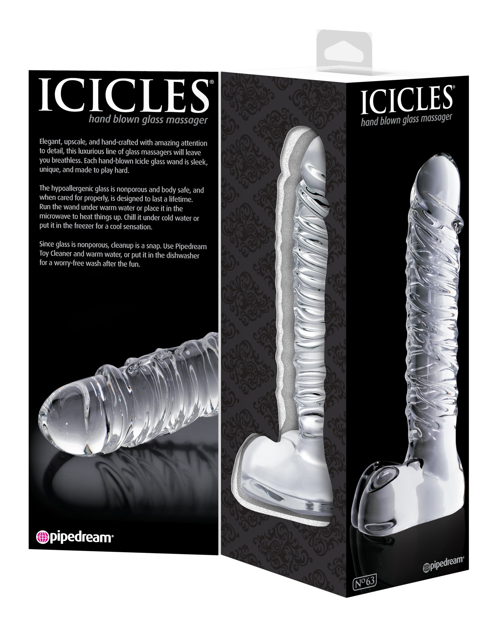 Pipedream Icicles No 63 Realistic Glass Dong Glass Sex Toys