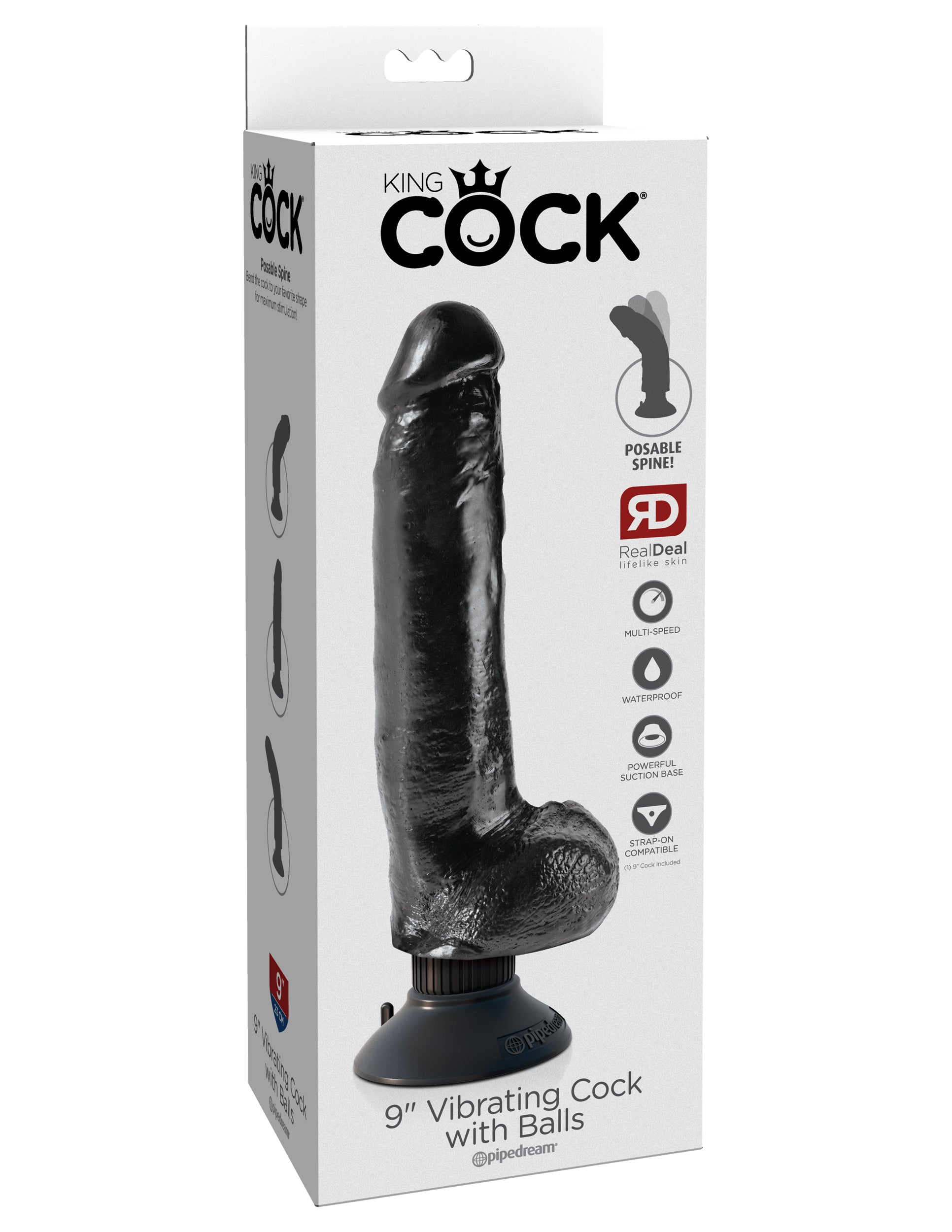 King Cock 9 Inch Suction Cup Vibrating Dildo with Balls Vibrating Dildos