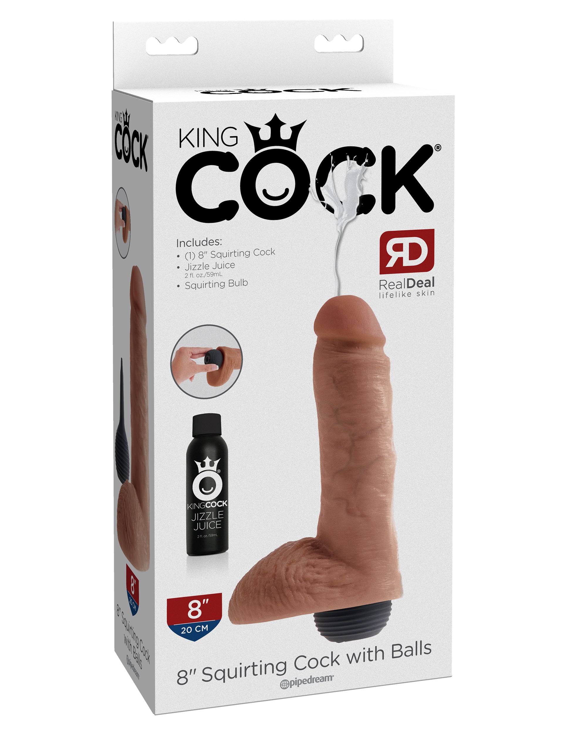 King Cock 8 Inch Realistic Squirting Cock with Balls Tan Realistic Dildos