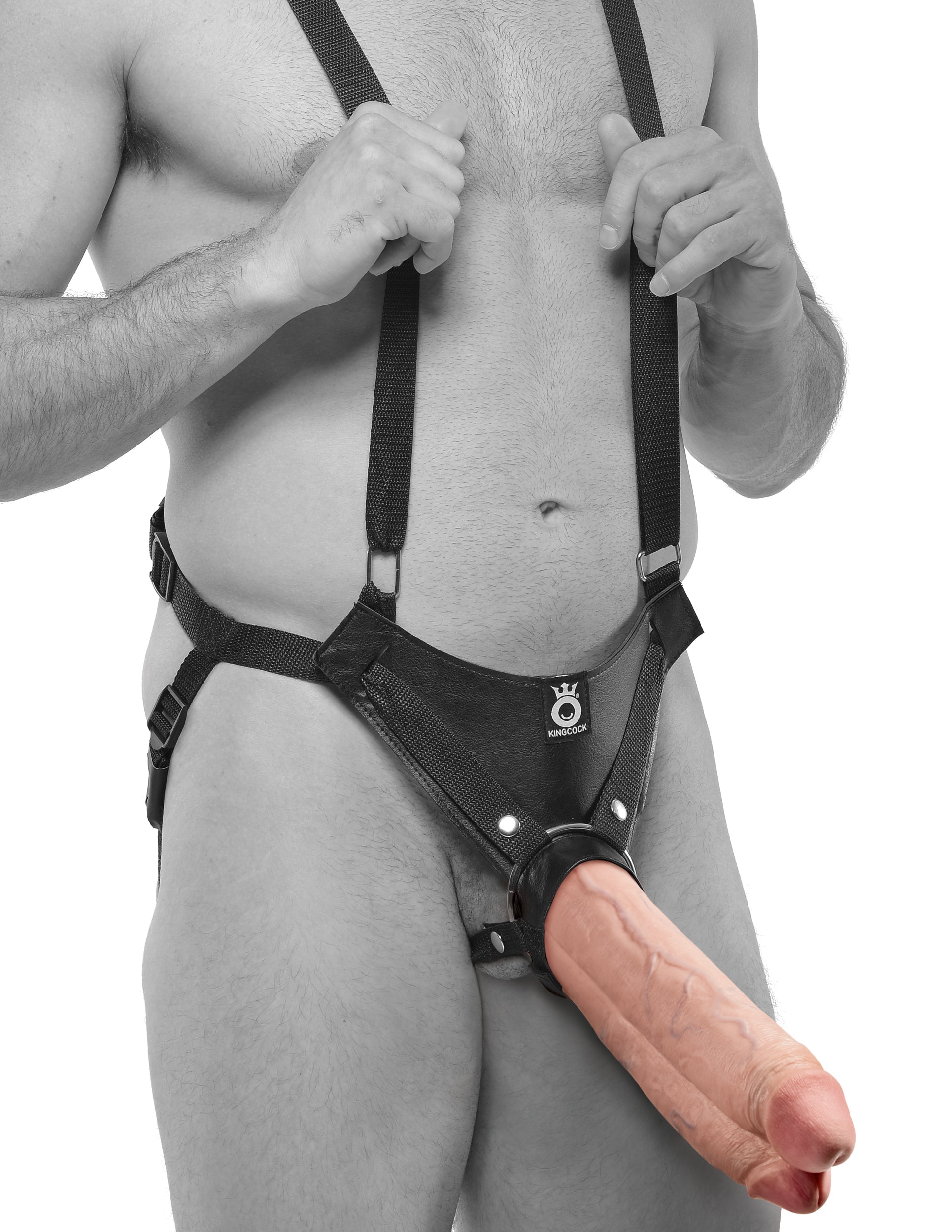 King Cock 11 Inch Two Cocks One Hole Hollow Strap-on System Realistic Dildos