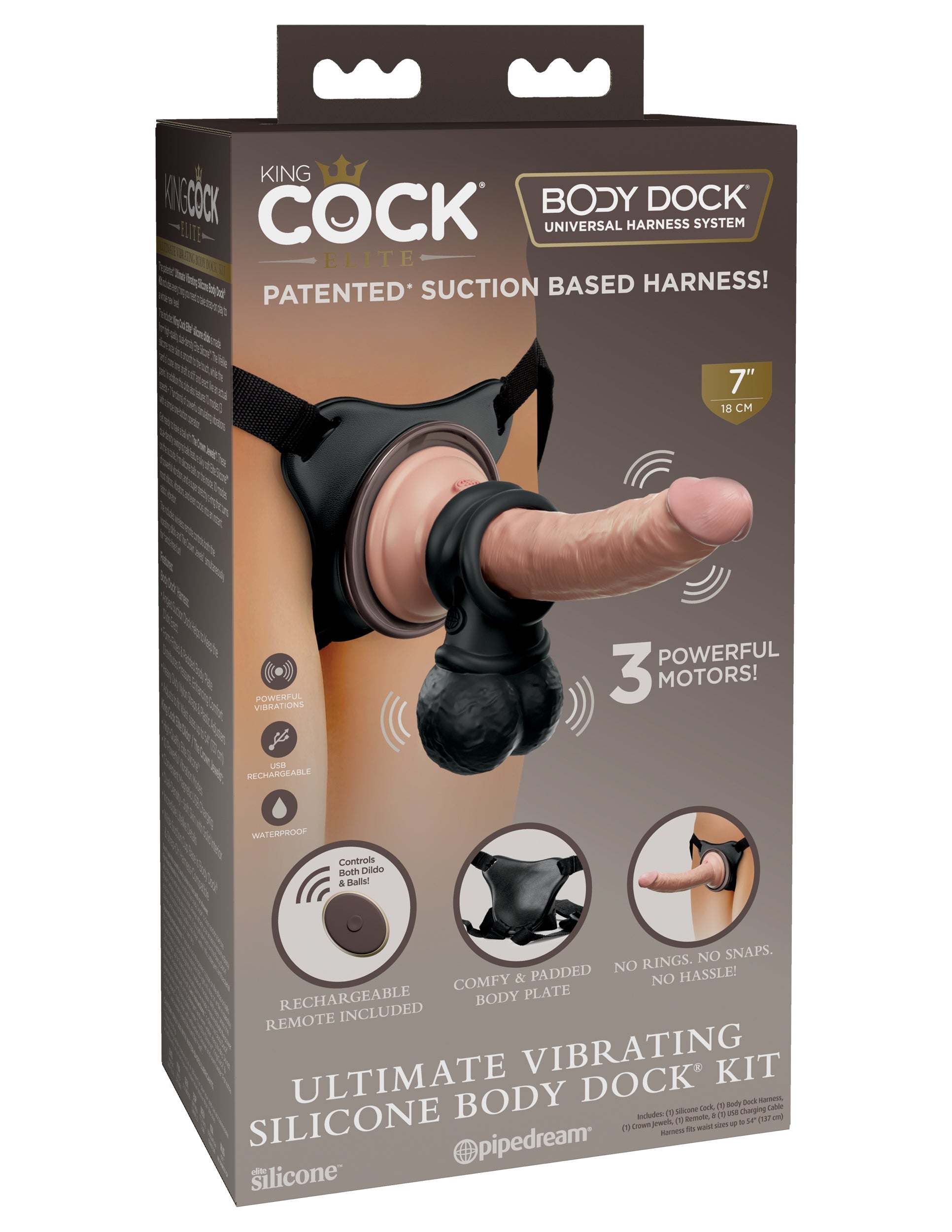 King Cock Elite Ultimate Vibrating Silicone Body Dock Kit Realistic Dildos
