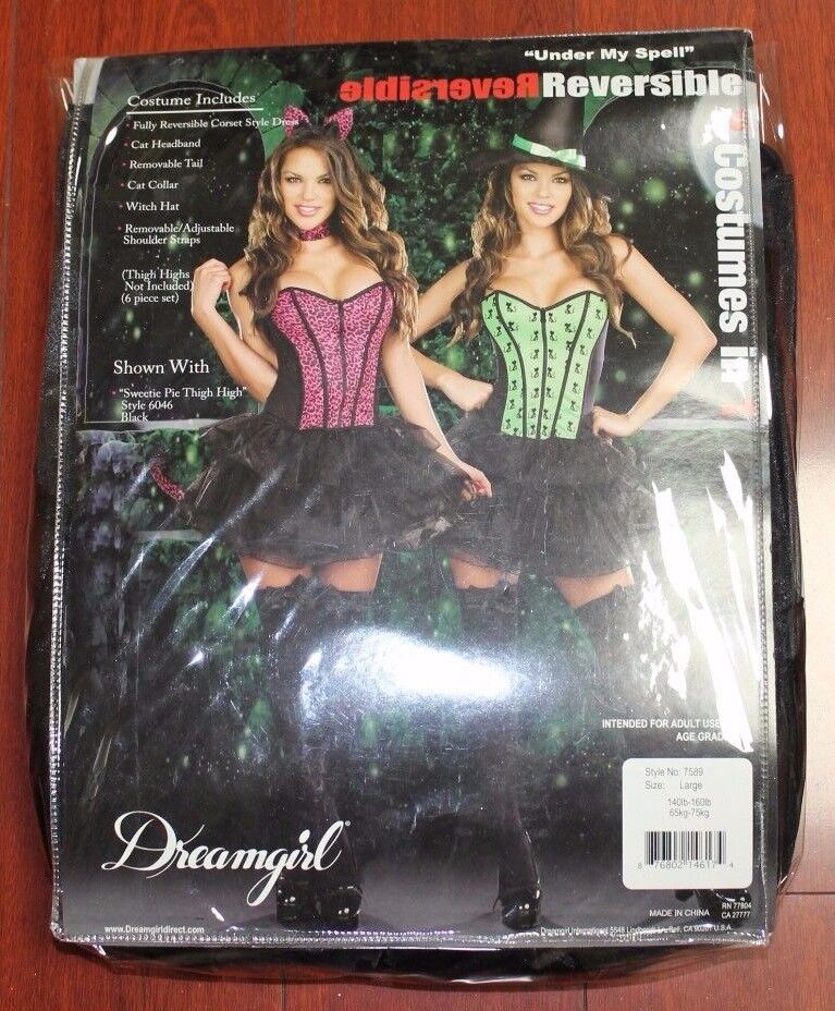 Dreamgirl Under My Spell Cat Reversible Womens Costume Witch/Black Fancy Dress Ups