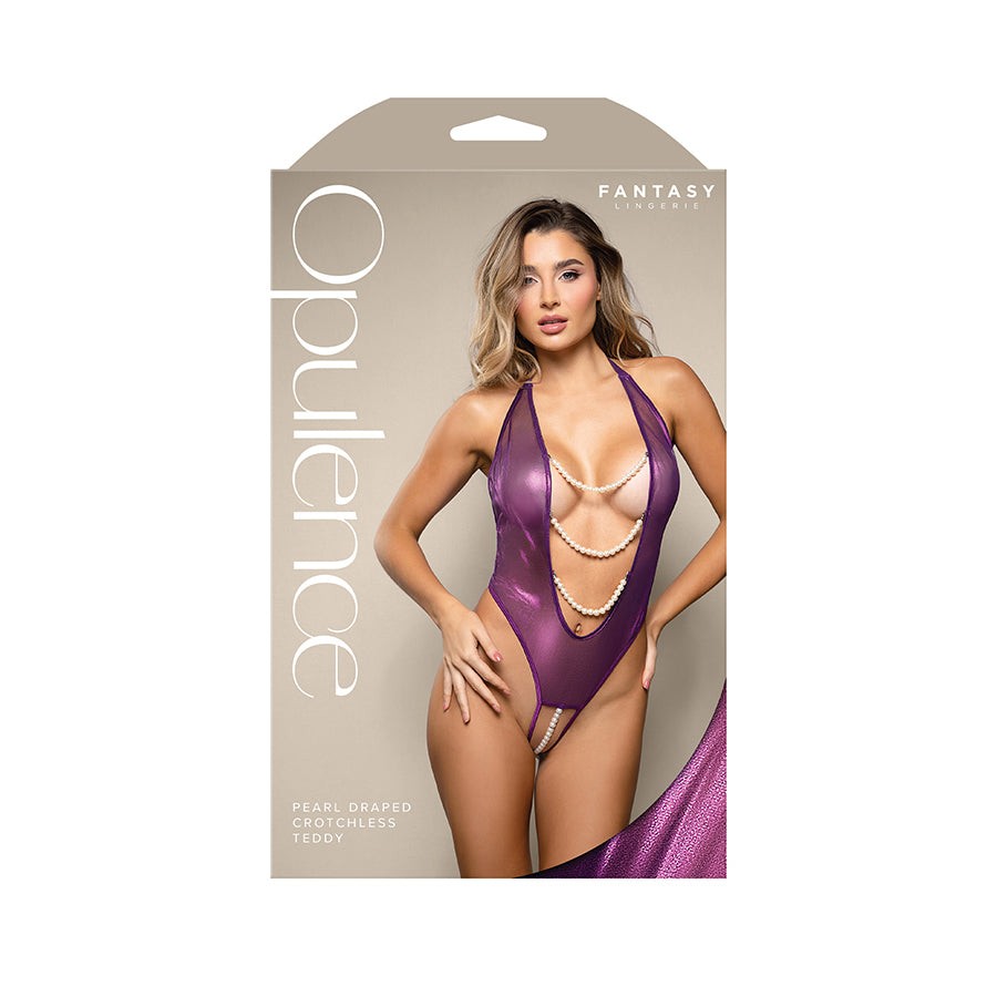 Fantasy Lingerie OPULENCE Pearl Draped Teddy Purple Teddies and Bodysuits