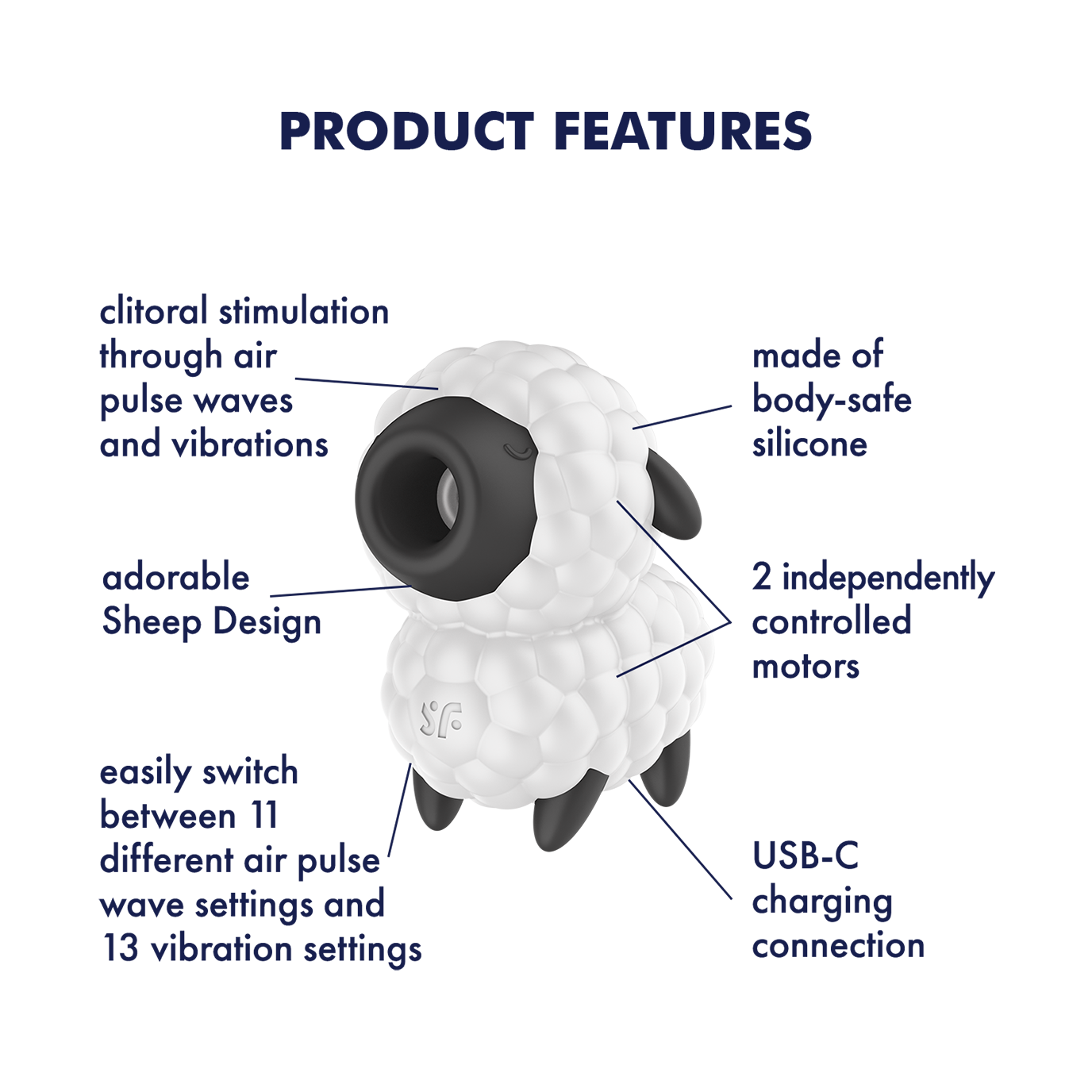 Satisfyer Dreamy Sheep Vibrating Air Pulse Stimulator Clit Ticklers and Pulsators