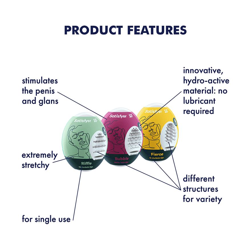 Satisfyer 3 Piece Egg Masturbator Set Riffle, Bubble and Fierce Love Eggs and Kegel Exercisers