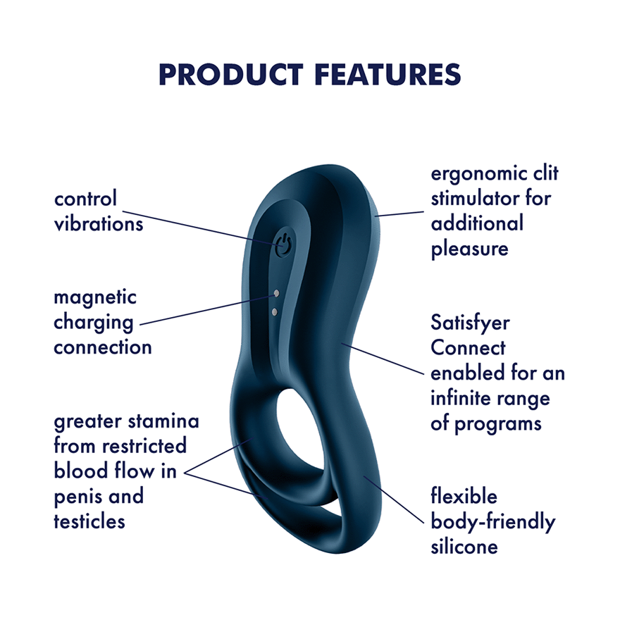 Satisfyer Epic Duo App Connected Vibrating Cock Ring Navy Ball and Cock Toys