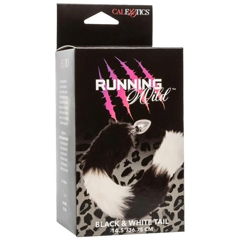 Running Wild Black and White Metallic Anal Probe with Long Tail Butt Plugs