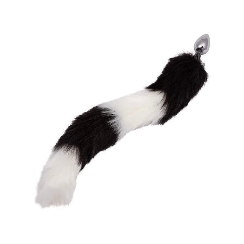 Running Wild Black and White Metallic Anal Probe with Long Tail Butt Plugs