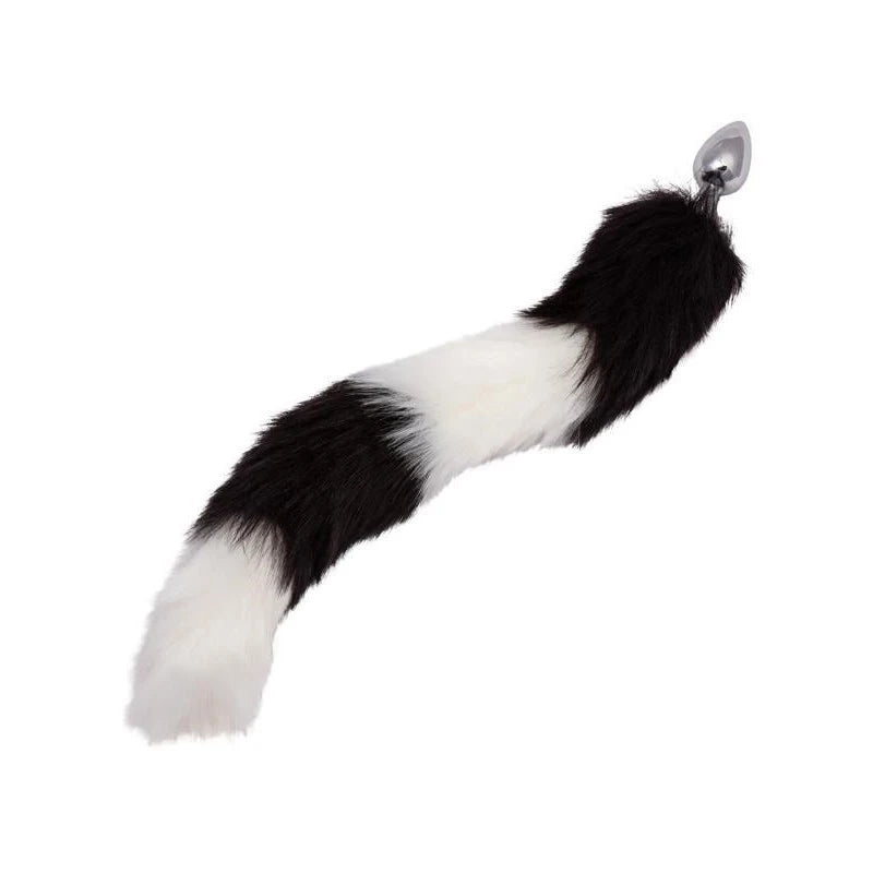 Running Wild Black and White Metallic Anal Probe with Long Tail Butt Plugs