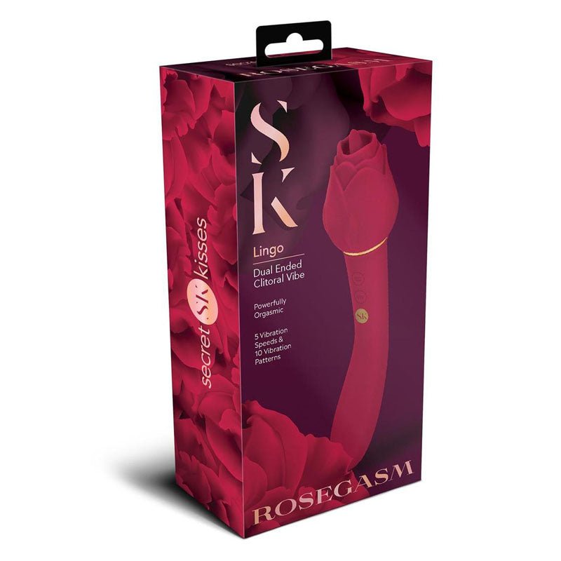 Secret Kisses ROSEGASM LINGO Dual Vibrator & Flicking Stimulator Rose Red Clit Ticklers and Pulsators