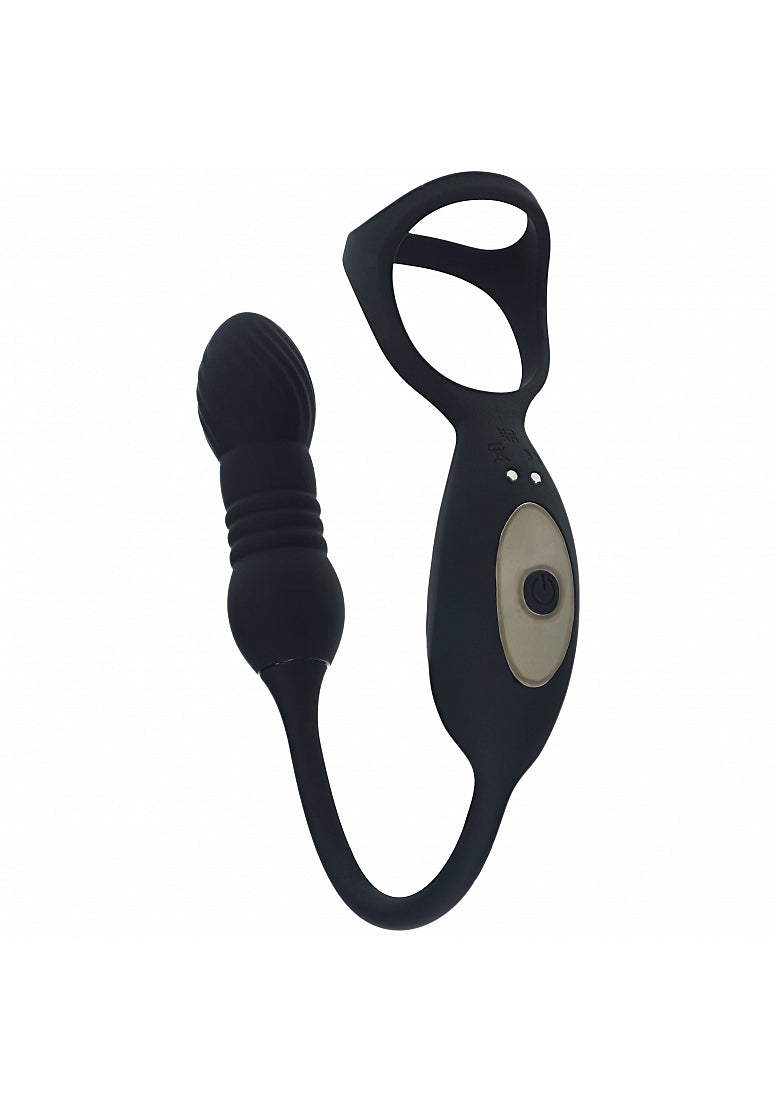 LEVELZ Vibrating TriO Cock Ring with P-Spot Stimulator Black Vibrating Cock Rings