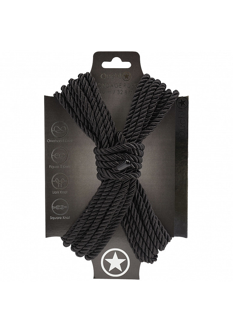 OUCH! Silky Smooth Nylon Bondage Rope 10m Black Cuffs And Restraints
