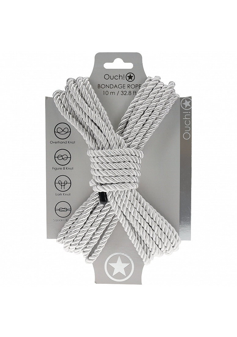 OUCH! Silky Smooth Nylon Bondage Rope 10m Silver Cuffs And Restraints