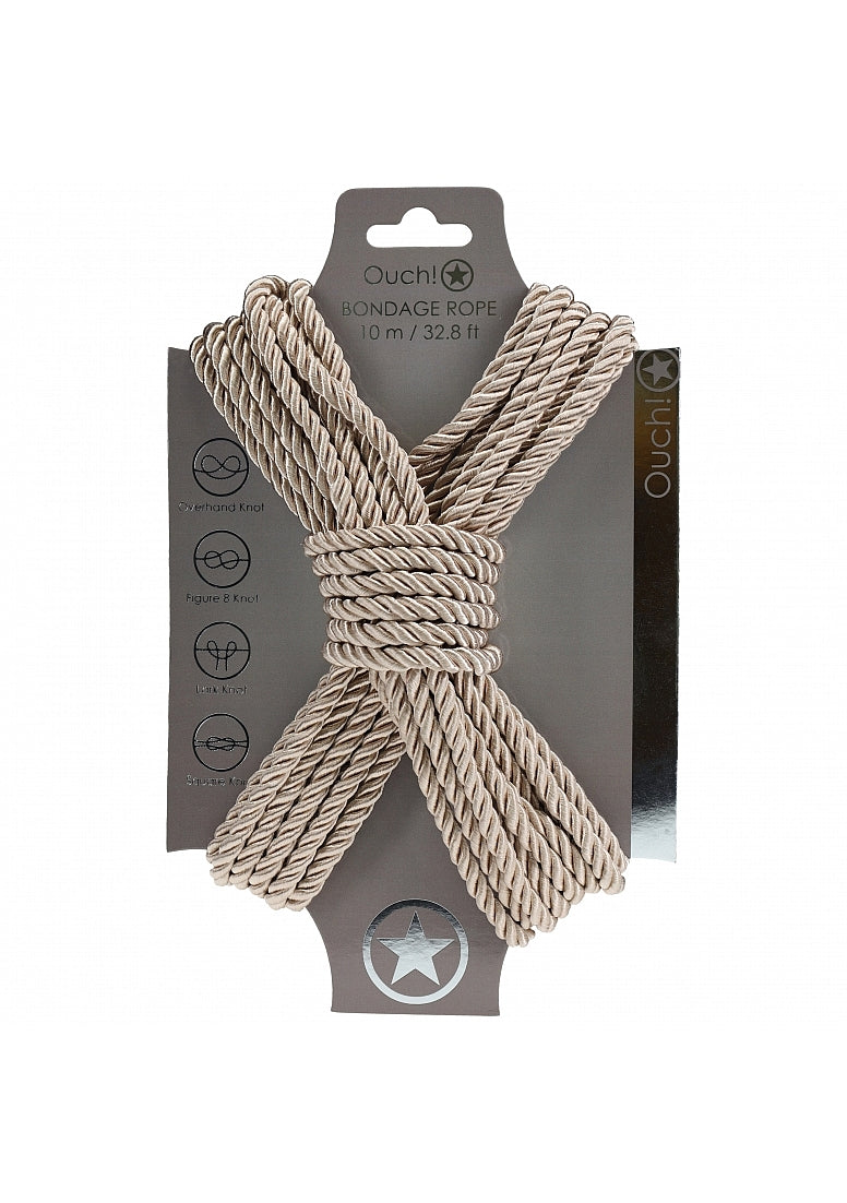 OUCH! Silky Smooth Nylon Bondage Rope 10m Gold Cuffs And Restraints