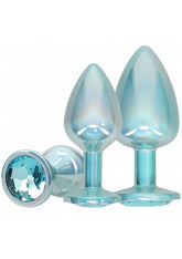 OUCH! Paris Collection Metallic Butt Plugs with Gem Bases Blue Butt Plugs