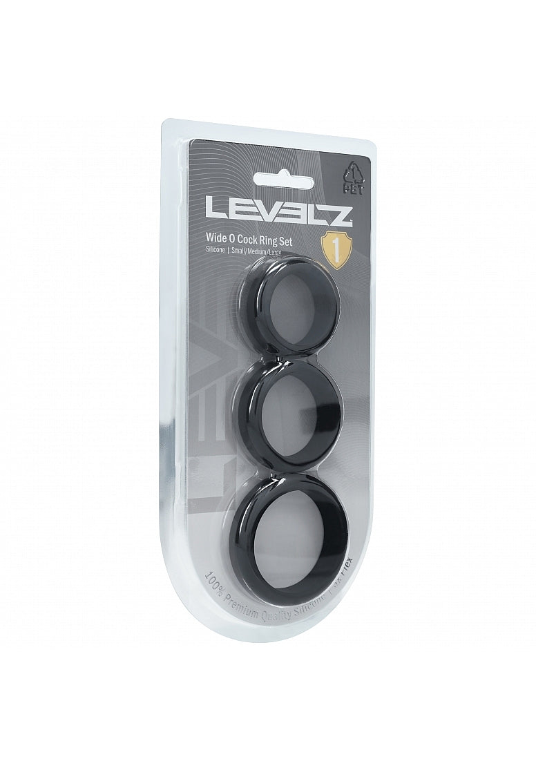 Shots LEVELZ Wide O Silicone Cock Ring Set of 3 Sizes S/M/L Cock Ring Sets
