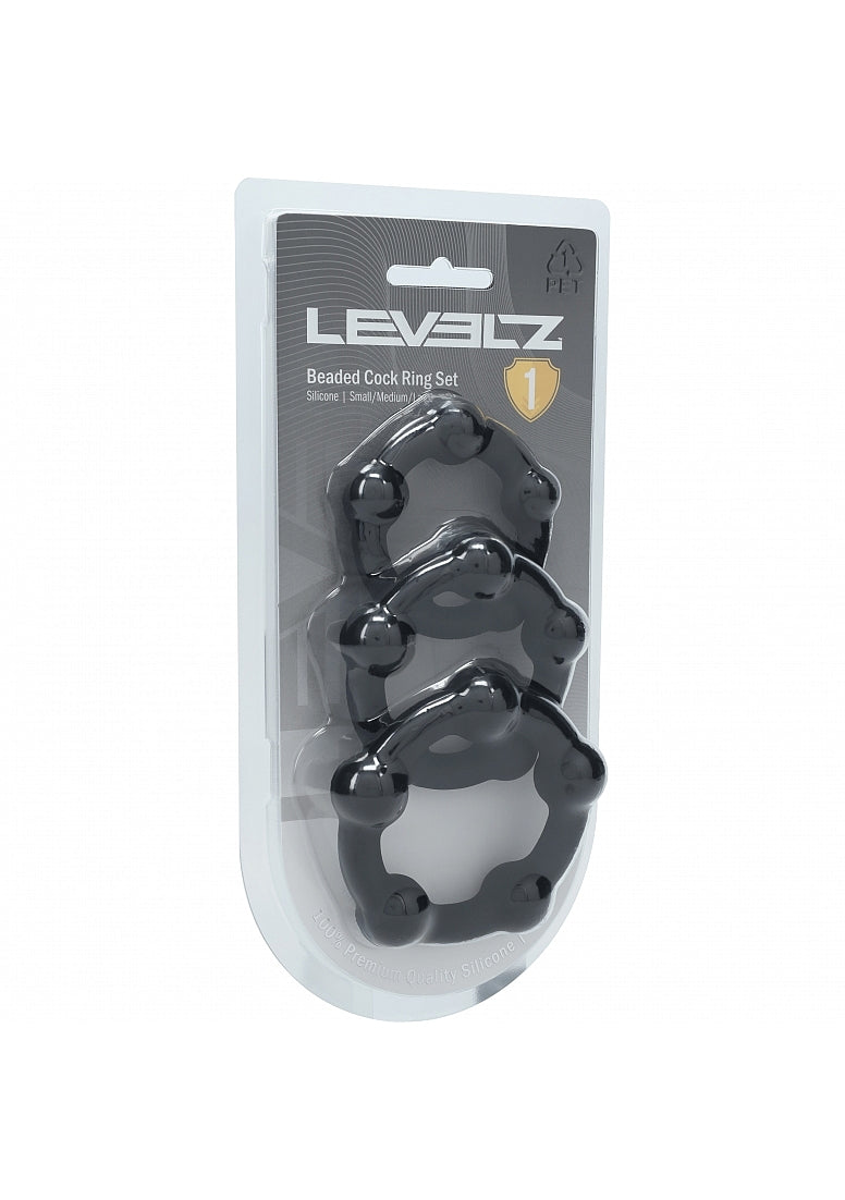 Shots LEVELZ Beaded Silicone Cock Ring Set of 3 Sizes Cock Ring Sets