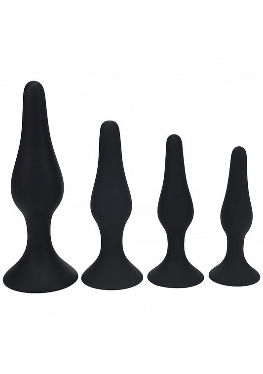 Shots LEVELZ Slim Silicone Anal Plug Kit of 4 Sizes Black Butt Plugs