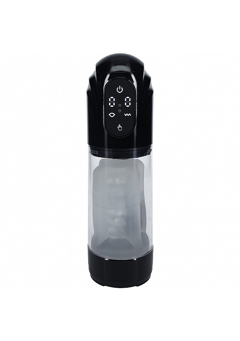 Shots Toys PUMPED TechnoThrust Rechargeable Auto Maturbator Black Masturbators and Strokers