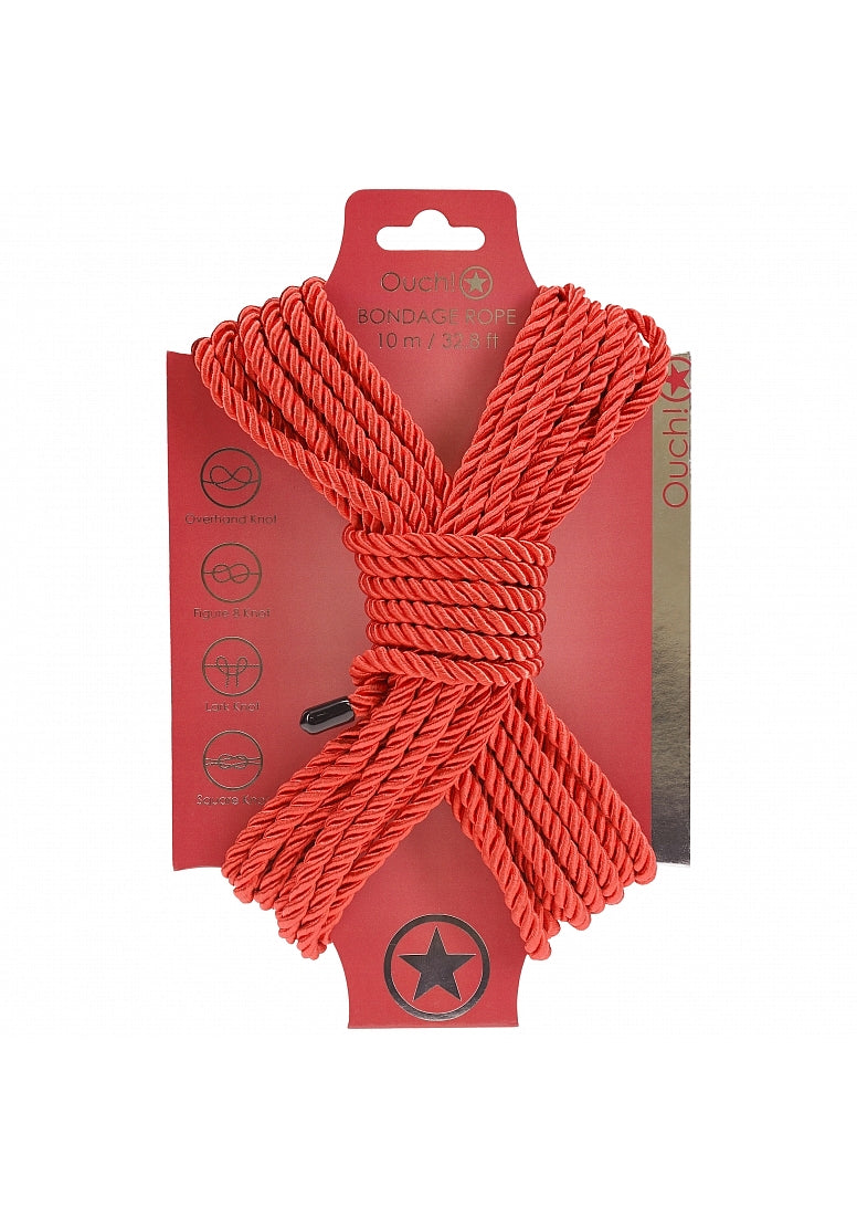 OUCH! Silky Smooth Nylon Bondage Rope 10m Red Cuffs And Restraints