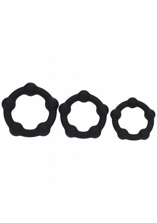 Shots LEVELZ Beaded Silicone Cock Ring Set of 3 Sizes Black Cock Ring Sets