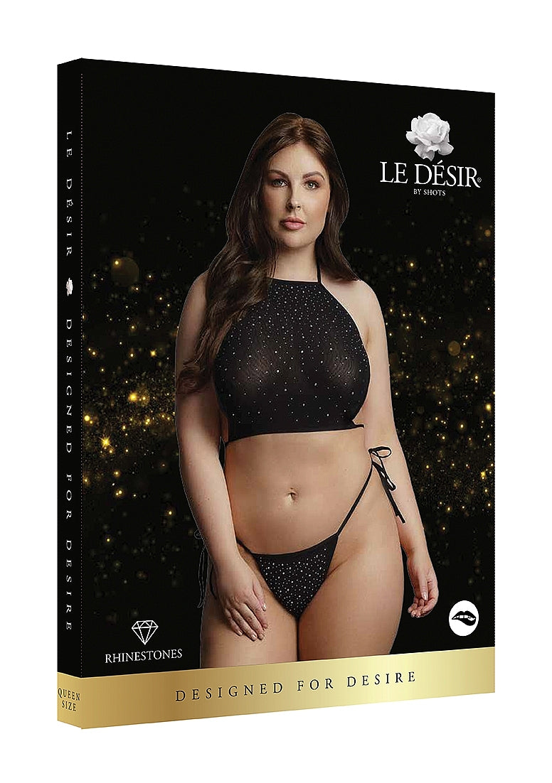 Le Desir Festive Rhinestone Womens Top and Thong Black Bras and Bra Sets