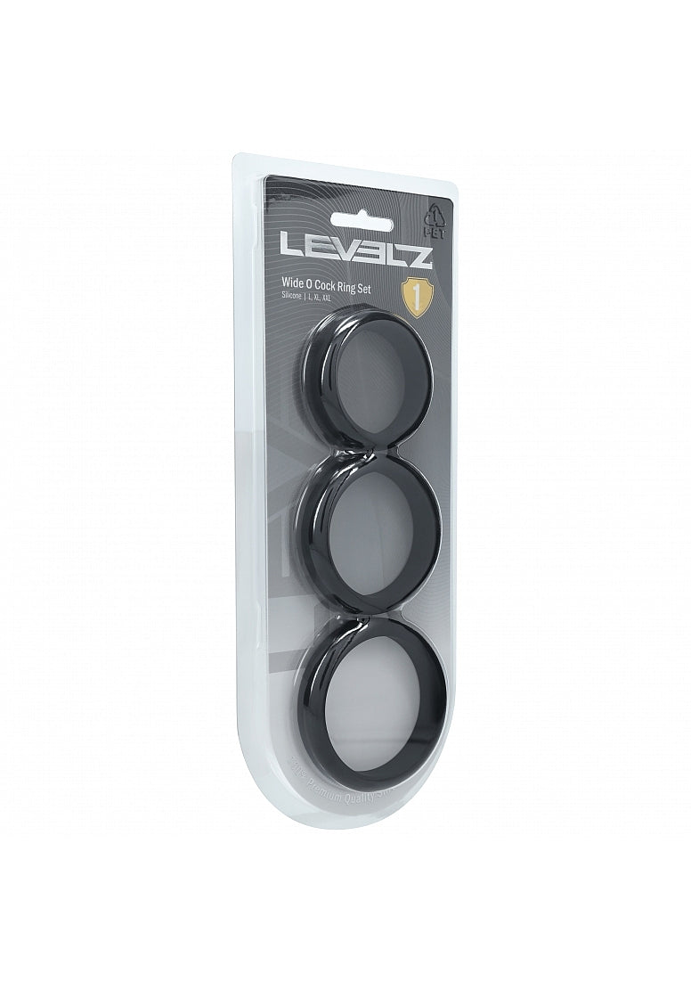 Shots LEVELZ Wide O Silicone Cock Ring Set of 3 Sizes L/XL/2X Cock Ring Sets