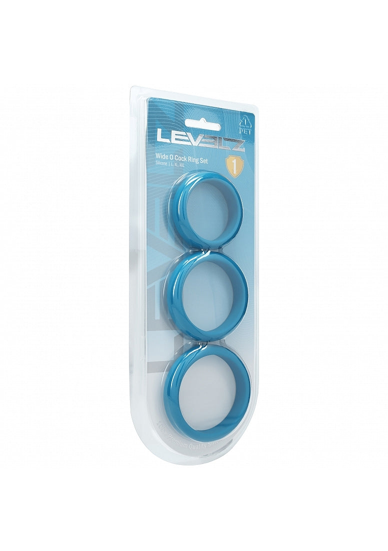 Shots LEVELZ Wide O Silicone Cock Ring Set of 3 Sizes L/XL/2X Cock Ring Sets