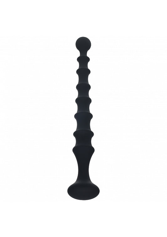Shots LEVELZ Ribbed Silicone Flared Anal Probe Beads Black Anal Beads and Balls
