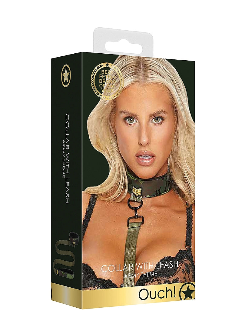 Shots Toys Army Theme Bondage Collar With Leash - Collars and Leads