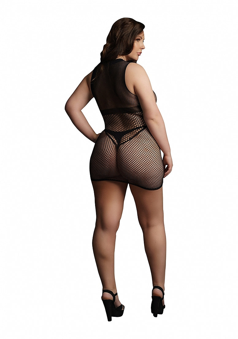 Le Desir Duo Net Open Cup Sexy Womens Mini Dress Black Body Stockings