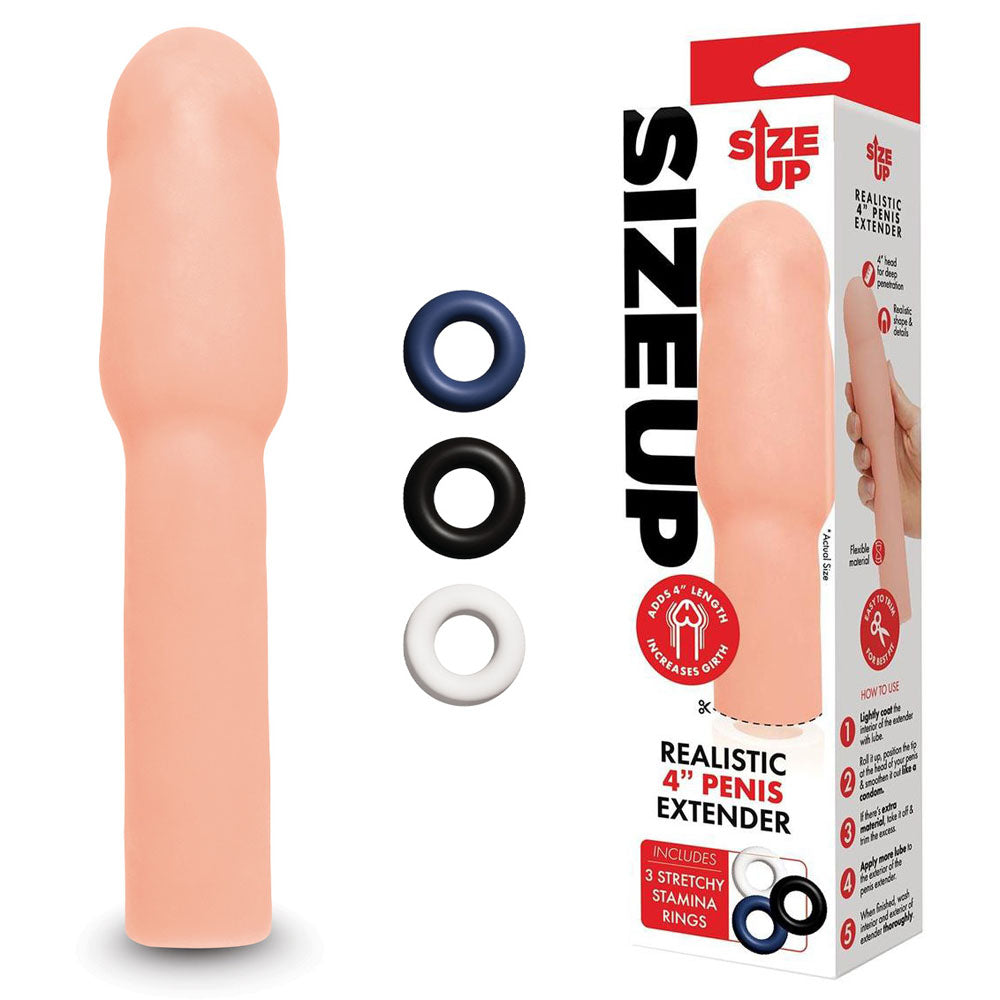 Size Up Mens Realistic Penis Extender Sleeve Penis Sleeves and Extenders