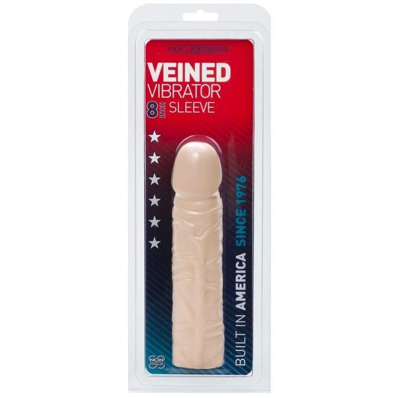 Doc Johnson Veined Vibrator 8 Inch Penis Sleeve White Pumps, Extenders and Sleeves